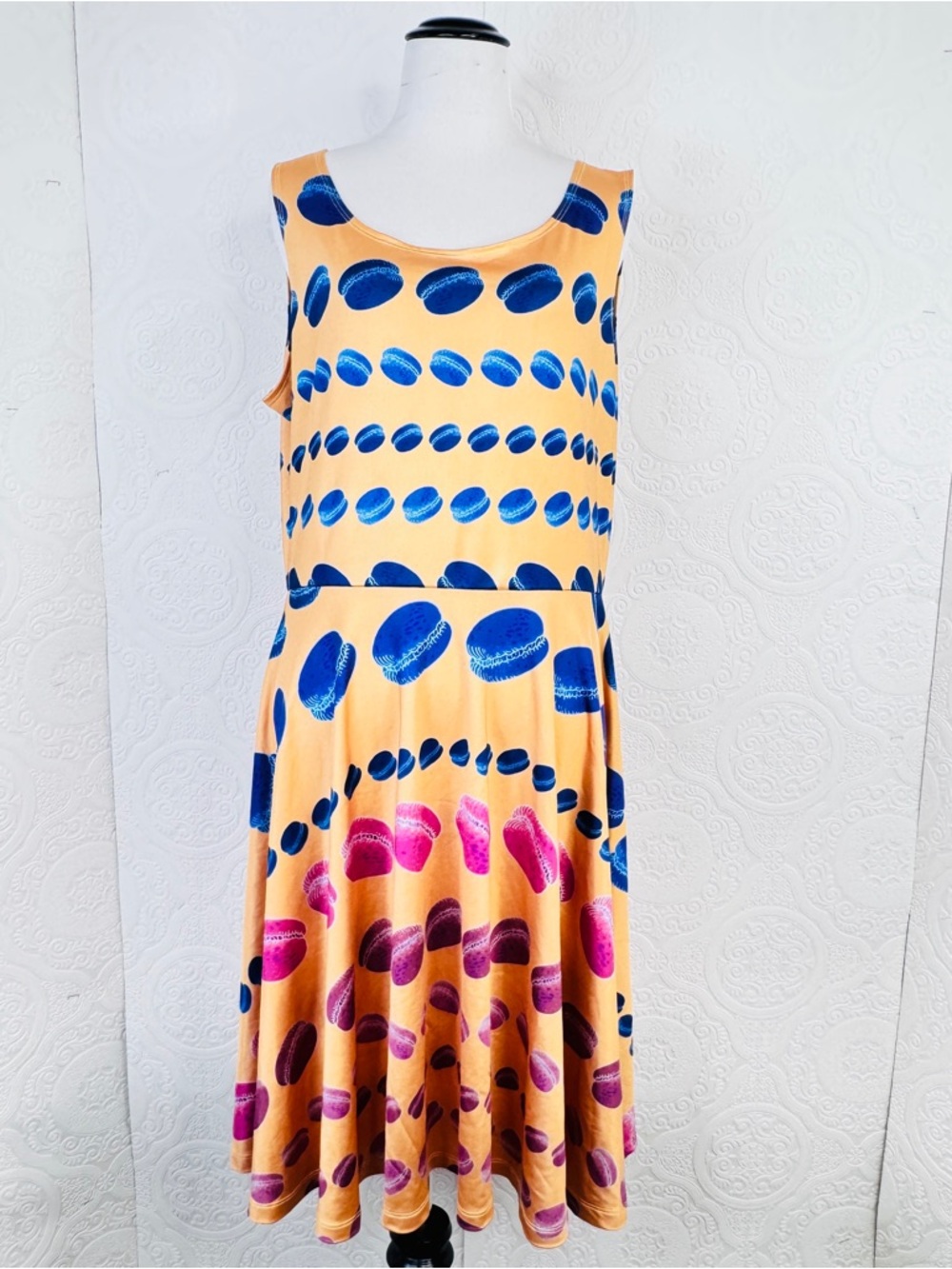 COWCOW Size 2XL Orange Dress Sleeveless Blue Pink Purple Macaroons Festival